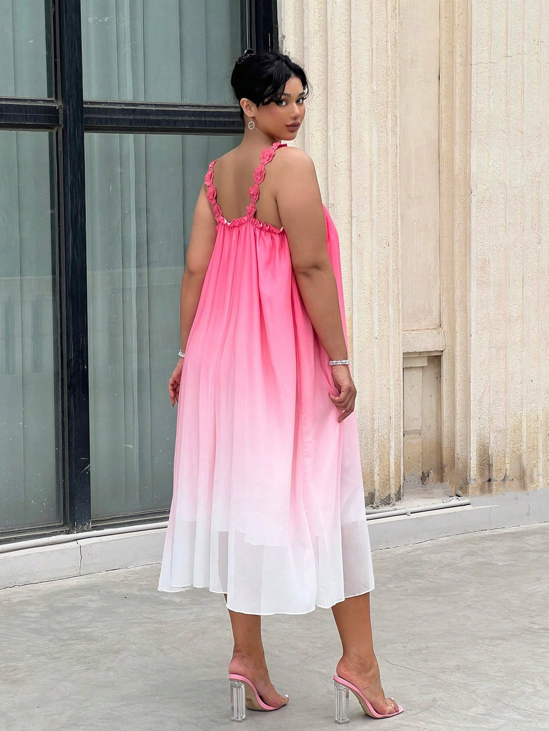 Embrace sunny days in the Plus Size Sweet Ombre Lace Trim Cami Dress, featuring a charming ombre fade and delicate lace accents. Its wide straps offer comfy support while keeping your shoulders cool. Perfect for summer fun, this sleeveless dress combines a flirty vibe with effortless style to brighten up any warm-weather outing.