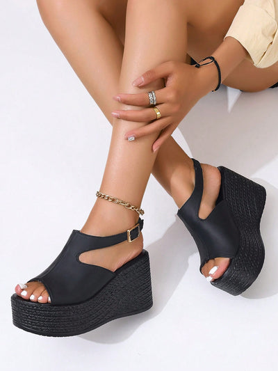 Summer Style: Women's Plus Size Waterproof Platform Wedge Sandals with Braided Straps