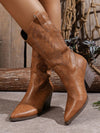 Chic Western Floral Embroidered Mid-Calf Boots with Chunky Heels