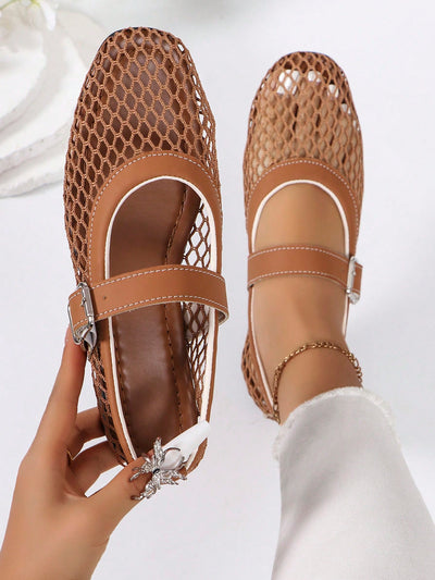 Chic Beige Mesh Loafers: Lightweight & Breathable Slip-On Mary Jane Flats for Effortless Style