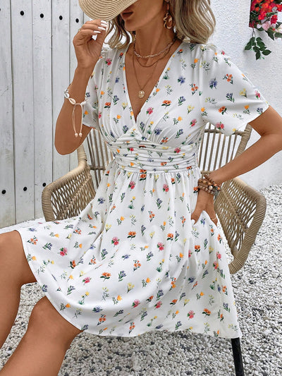 Charming Ditsy Floral Cinching Waist Dress for Effortless Summer Style