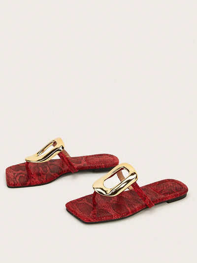 The Perfect Party Vacation Footwear with Snake Pattern Red Square Toe Slipper