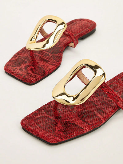 The Perfect Party Vacation Footwear with Snake Pattern Red Square Toe Slipper