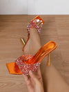 Sparkling Elegance: Rhinestone-Embellished High Heel Sandals for Women