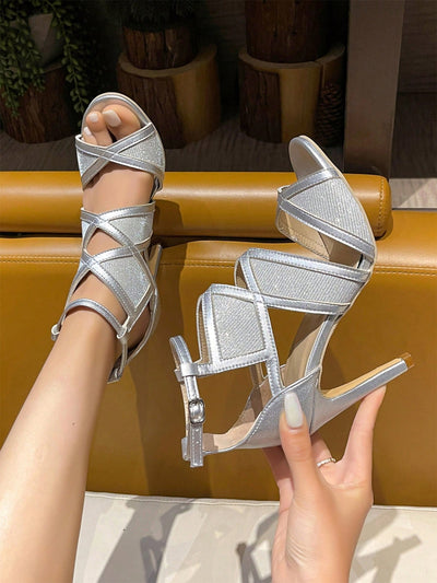 Chic Elegance: Women's High Heel Sandals with Ankle Strap and Side Buckle