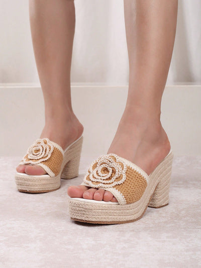 Summer Chic: 3D Flower Rope Wedge Sandals for Vacation and Casual Outfits