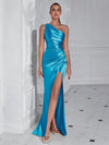 Sophisticated Glamour: Shoulder Pleated High Slit Cocktail Party Prom Dress