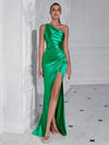 Sophisticated Glamour: Shoulder Pleated High Slit Cocktail Party Prom Dress