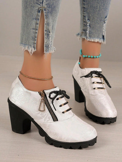 Chic European-Inspired Rhinestone High-Heeled Boots with Stylish Zipper & Lacing