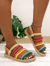 Multicolor Rainbow Flat Summer Sandals: Stylish Mule Style with Weaved Bottom for Comfort and Easy Slip-On Wrap Toe