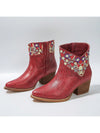 Blooming Style: Women’s Colorful Floral Wedge Heel Short Boots with Side Zipper