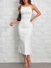 Chic White Fuzzy Textured Long Cami Dress - Perfect for Petites