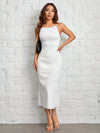 Chic White Fuzzy Textured Long Cami Dress - Perfect for Petites