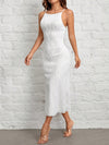 Chic White Fuzzy Textured Long Cami Dress - Perfect for Petites