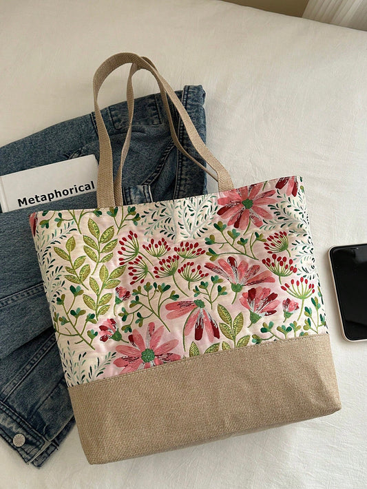 Floral Pattern Tote Bag: The Perfect Companion for Women on the Go!