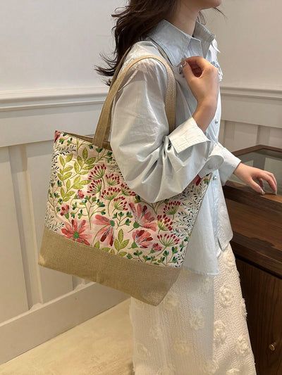 Floral Pattern Tote Bag: The Perfect Companion for Women on the Go!