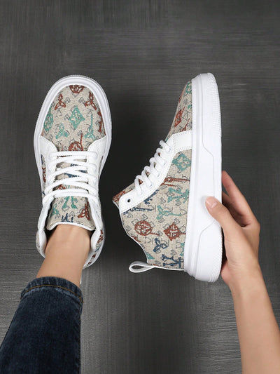 Colorful Comfort: Women's High Top Athletic Sneakers with Lace-Up Design