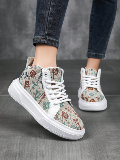 Colorful Comfort: Women's High Top Athletic Sneakers with Lace-Up Design