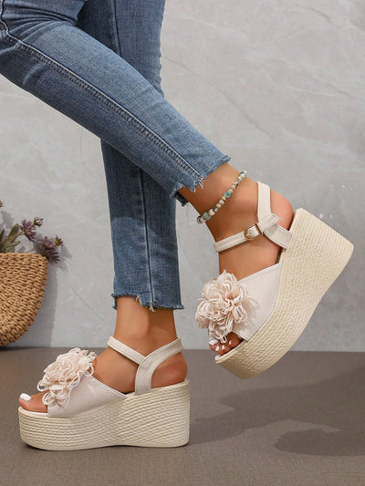 Summer Style: Women's Plus Size Waterproof Platform Wedge Sandals with Braided Straps