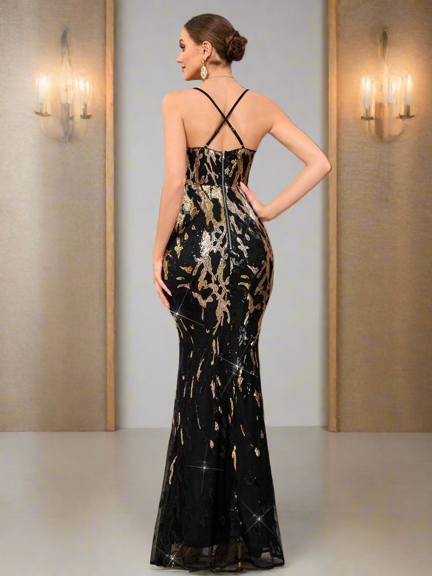 This Glitz and Glamour cami dress is a must-have for any party. With its sequin detailing and fitted design, it adds a touch of sparkle and glamour to any occasion. Made with printed fabric, it is both stylish and comfortable. Perfect for those who want to stand out and make a statement.