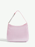 Close-up view of chic y2k retro metallic chain satin hobo bag for stylish parties and date nights with chain detail, metallic finish, satin material for Y2K fashion