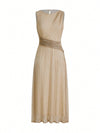 Elegance in Motion: Premium Solid Ruched Waist Plisse Dress