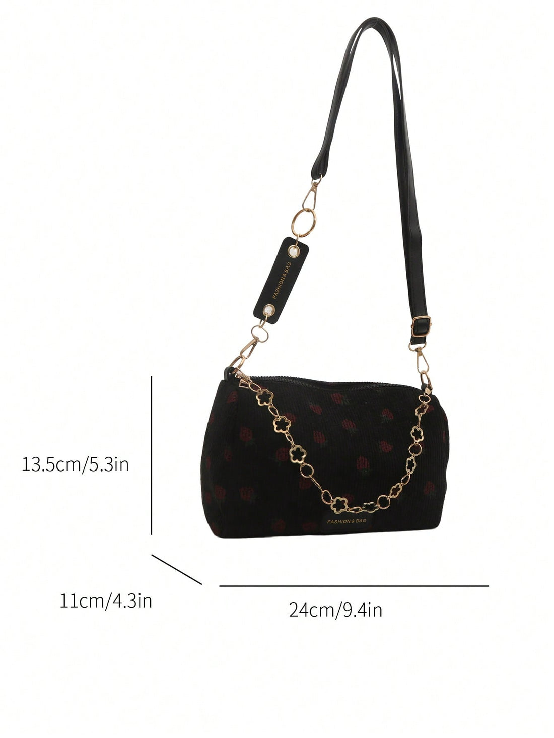 This Chic Chain Print Cylinder Crossbody Bag is the perfect accessory for all your needs. With its stylish design and convenient crossbody strap, it's perfect for shopping, work, and travel. Stay organized and fashionable with this versatile bag.