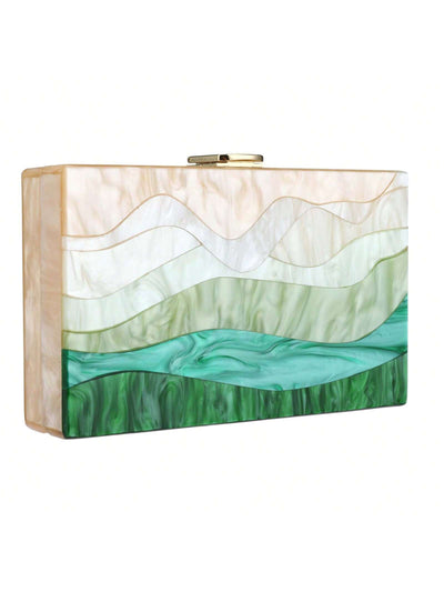 Chic Gradient Green Acrylic Clutch - Stylish Box Handbag for Evening Events & Parties