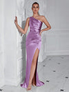 Sophisticated Glamour: Shoulder Pleated High Slit Cocktail Party Prom Dress