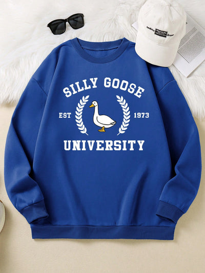 Plus Size Silly Goose University Fleece Sweatshirt – Cozy Autumn/Winter Casual Style