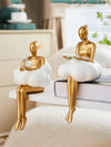 Graceful Resin Reading Woman Statue: Modern Minimalist Abstract Ballet Girl Figure for Living Room Bookshelf Art Display