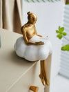 Graceful Resin Reading Woman Statue: Modern Minimalist Abstract Ballet Girl Figure for Living Room Bookshelf Art Display