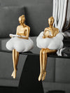 Graceful Resin Reading Woman Statue: Modern Minimalist Abstract Ballet Girl Figure for Living Room Bookshelf Art Display