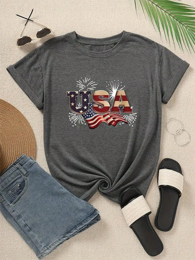 Show Your American Pride with Women's Patriotic Short Sleeve T-Shirt