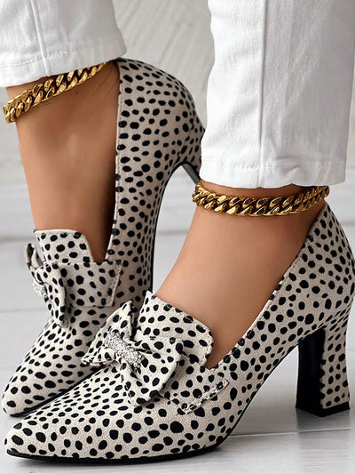 Leopard Print Rhinestone Bow Pumps: Chic and Comfortable for Work and Play