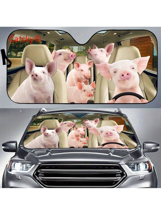 Keep your car cool and cute with our Pig Family Car Sun Shade. The adorable pig design makes for a stylish and unique car accessory. Perfect as a gift for mom and dad, this shade will protect your car's interior from harmful UV rays. Drive in comfort and style with our Pig Family Car Sun Shade.