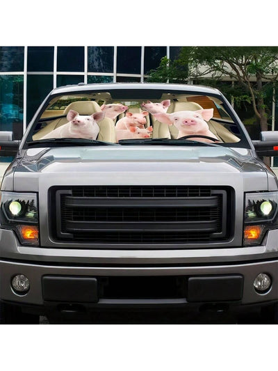 Pig Family Car Sun Shade: Adorable Pig Car Accessories and Decoration Gift for Mom and Dad