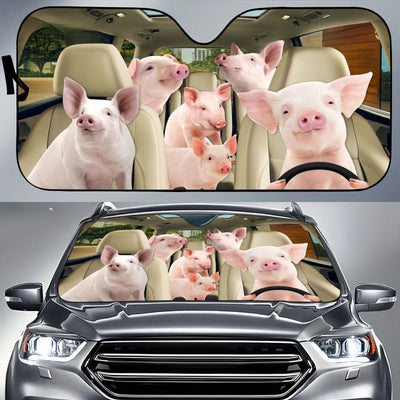 Pig Family Car Sun Shade: Adorable Pig Car Accessories and Decoration Gift for Mom and Dad