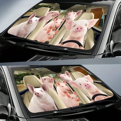 Pig Family Car Sun Shade: Adorable Pig Car Accessories and Decoration Gift for Mom and Dad