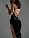 Stunning Lace and Velvet Patchwork Dress with Alluring Slit and Backless Design