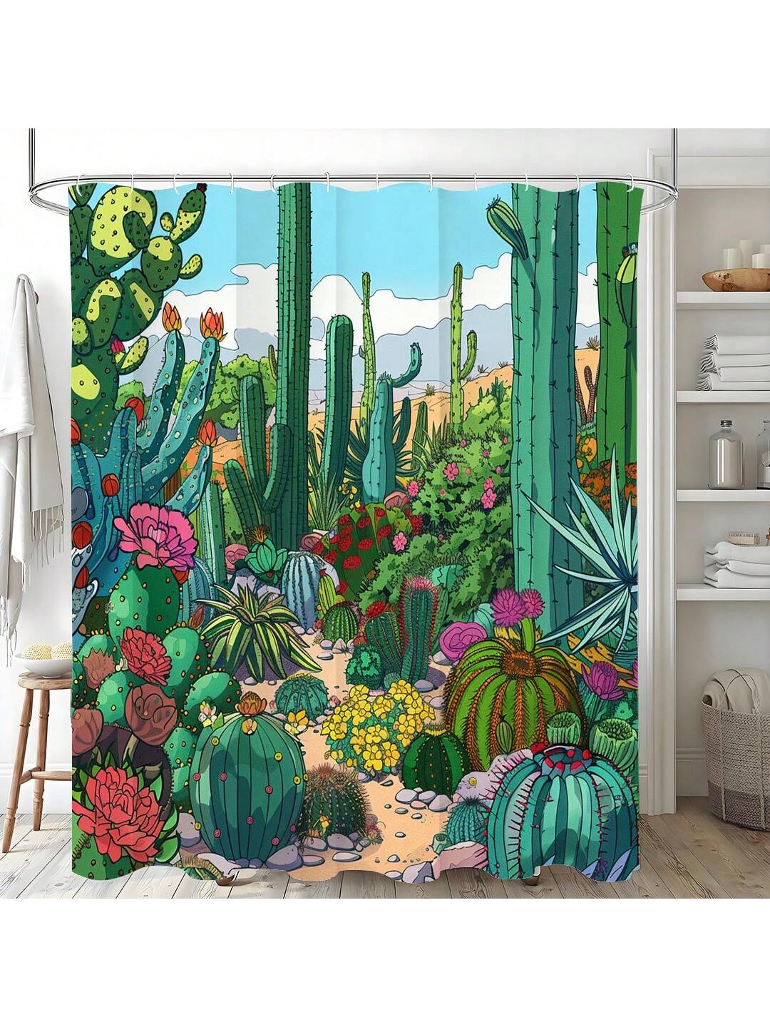 Elevate your bathroom decor with our Rustic Boho Tropical Succulent Plant Printed Shower Curtain. Designed with waterproof material and hooks included, this shower curtain combines functionality and style. Enjoy a touch of nature in your daily routine with the vibrant colors and tropical theme.