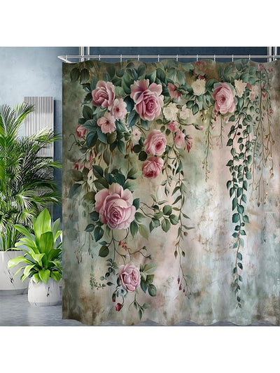 Rustic Boho Tropical Succulent Shower Curtain: Waterproof Bathroom Decor with Hooks