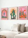 Boho Desert Vibes: Frameless Canvas Print - Cactus & Vulture Sunrise/Sunset Wall Art