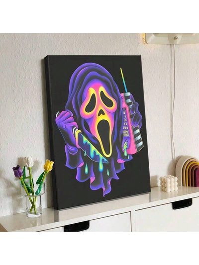 Vintage Skull Talking On The Phone Waterproof Canvas Painting - Perfect Decor for Dormitory or Bedroom