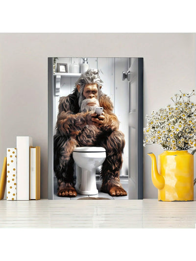 Sasquatch in the Bathroom: Whimsical Canvas Art Print for Home and Office Decor