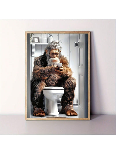 Sasquatch in the Bathroom: Whimsical Canvas Art Print for Home and Office Decor