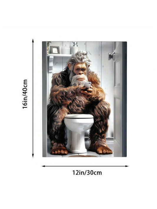 Sasquatch in the Bathroom: Whimsical Canvas Art Print for Home and Office Decor