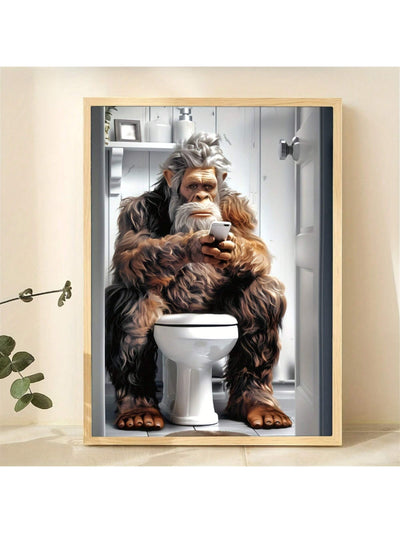 Sasquatch in the Bathroom: Whimsical Canvas Art Print for Home and Office Decor