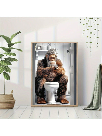 Funny Sasquatch On Toilet Canvas Art Print - Perfect For Home