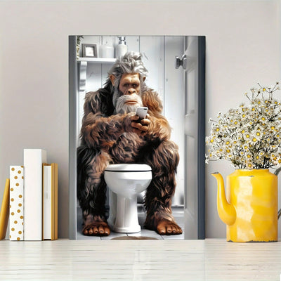 Funny Sasquatch On Toilet Canvas Art Print - Perfect For Home